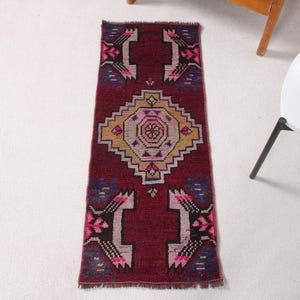 Vintage Rug, 2x4 Small Rug, Turkish Rug, Oushak Rug, Rugs For Entry, 1.4x3.5 ft Purple Rug, Boho Chic Turkish Rug, Gift For The Home
