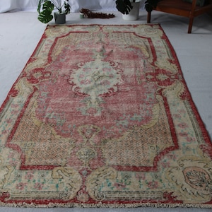 Turkish Rug Large Rugs Vintage Anatolian For Living Room 5.2x10 ft Red Home Decor Neutral Oushak Wool Bedroom Aesthetic Abstract Old Salon