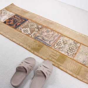 Vintage Rug, Small Rugs, Patchwork Rug, Turkish Rug, Anatolian Rugs, Rugs For Entry, 1.5x3.9 ft Brown Rug, Bathroom Rug, Wool Rug, 911