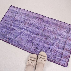 Vintage Rug, Turkish Rug, Small Rug, Anatolian Rug, Rugs For Entry, 1.6x3.1 ft Purple Rug, Overdyed Rugs, Cute Door Mat, Wool Rug, 1001