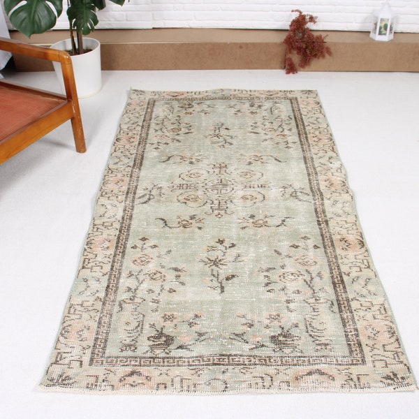 Turkish Rug, Vintage Rug, Accent Rug, Antique Rugs, Rugs For Bedroom, 3.5x6.2 ft Green Rug, Faded Oushak Rug, Gift For The Home,  24