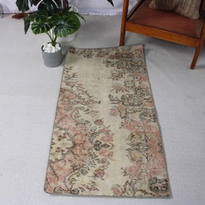 Vintage Turkish Area Rug, 2x4 ft, Floral Design, Handmade Wool Carpet, Small Runner, Boho Decor, Antique Style, Ethnic Home Decor