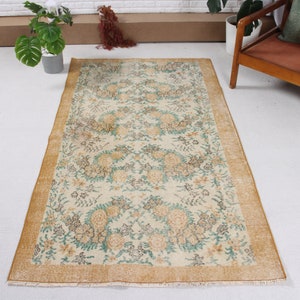 Turkish Rug, Accent Rug, Vintage Rug, Floral Oushak Rug, Rugs For Bedroom, 3.6x6.4 ft Beige Rug, Antique Rugs, Vintage Accent Rug,  1082
