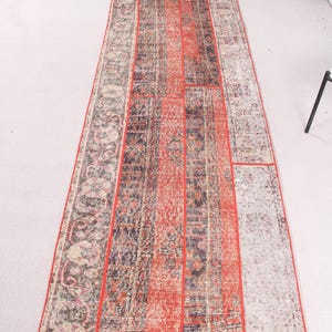 Patchwork Rug, Vintage Rug, 3x9 Runner Rug, Turkish Rug, Antique Rug, Rugs For Hallway, 2.9x9.2 ft Red Rug, Neutral Vintage Oushak Rug,