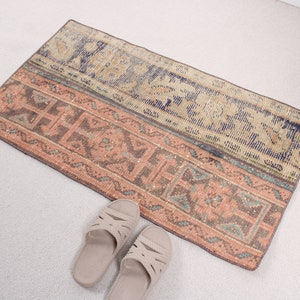Turkish Rug, Small Rugs, Patchwork Rug, Vintage Rug, Oushak Rug, Rugs For Bathroom, 1.8x3.1 ft Orange Rug, Wool Rugs, Small Entry Rug, 904