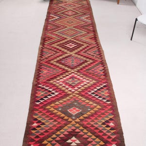 Turkish Kilim, Runner Kilim, Vintage Kilim, Herki Kilim, Rugs For Stair, 2.7x12 ft Purple Kilim, Handwoven Vintage Turkish Rug, Aztek Kilim,