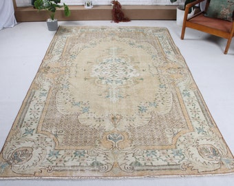 Large Rugs, Turkish Rug, Vintage Rug, Anatolian Rugs, Rugs For Living Room, 5.5x8.5 ft Beige Rug, Oushak Rugs, Vintage Decor, Wool Rug, 1083