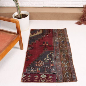 Turkish Rug, Vintage Rug, Small Rugs, Oushak Rug, Rugs For Entry, 2.1x3.5 ft Purple Rug, Anatolian Rugs, Wool Rug, Handmade Bath Mat,  488