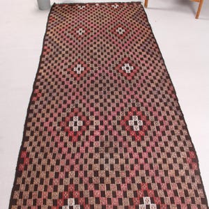 Vintage Kilim, Embroidered Turkish Kilim, Area Kilim, Antique Kilim, Rugs For Bedroom, 3.7x8.9 ft Pink Kilim, Oushak Kilim, Salon Rug