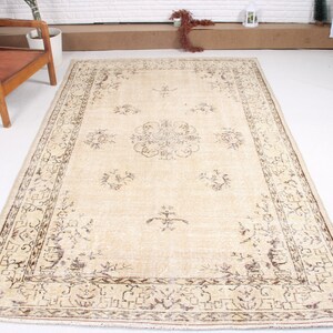 Turkish Rug, Large Rug, Vintage Rug, Oushak Rug, Rugs For Living Room, 5.2x8.2 ft Beige Rug, Decorative Wool Rug, Gift For The Home,  558