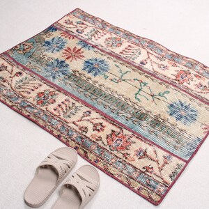 Patchwork Rug, Vintage Rug, Small Rugs, Turkish Rug, Oushak Rug, Rugs For Bathroom, 2.4x3.2 ft Beige Rug, Door Mat Rug, Small Boho Rug, 601