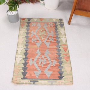 Small Kilim, Vintage Kilim, Turkish Kilim, Geometric Anatolian Kilim, Rugs For Entry, 2.1x3.2 ft Orange Kilim, Colorful Kilim, Handwoven Rug