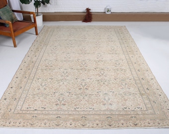 Large Rug, Turkish Rug, Vintage Rug, Antique Rug, Kayseri Rug, Rugs For Living Room, 6.4x9.4 ft Beige Rug, Colorful Rug, Large Wool Rug, 196