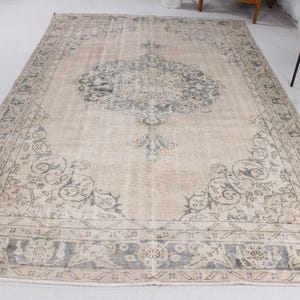 Vintage Rug, 6x10 Large Rug, Turkish Rug, Muted Oushak Rug, Rugs For Dining Room, 6.5x10.2 ft Beige Rug, Rustic Turkish Rug, Antique Rug,