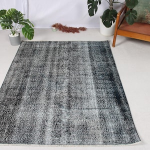 Vintage Turkish Rug, Handmade Area Rug, Overdyed Carpet, Distressed Black Rug, Modern Bohemian Decor, 129x169cm, 4x6ft Rug