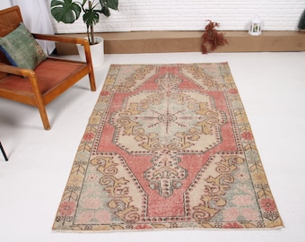 Area Rug, Turkish Rug, Vintage Rug, Anatolian Rug, Rugs For Living Room, 3.9x6.5 ft Red Rug, Decorative Wool Rugs, Gift For The Home,  43