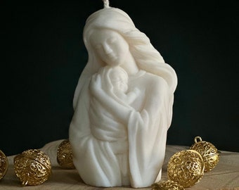 Bougie Mère Marie, bougie de soja mère et bébé, Notre-Dame, bougie sculpturale, pour le baptême, idées cadeaux
