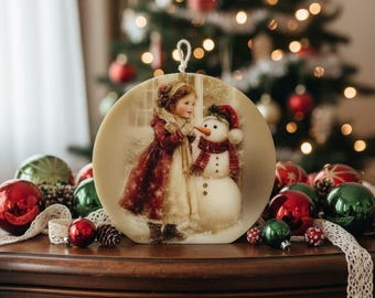 Vintage Weihnachtskerze - Retro Urlaubskerze, Nostalgische Weihnachtsdeko, Geschenk für Kerzenliebhaber, Klassische Weihnachtsdekoration