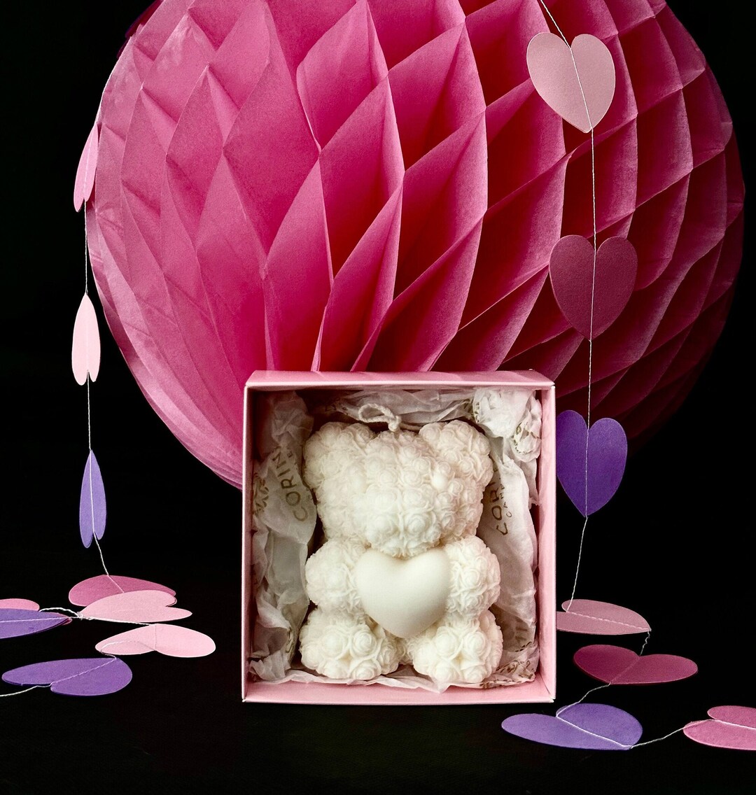 Teddy Bear Candle With Hearth, Rose Candle, Candle in a Gift Box ...