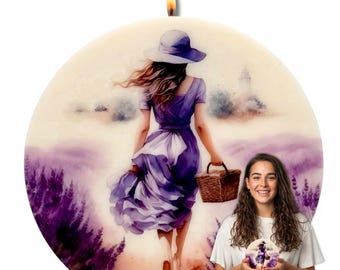Vrouw kaars, lavendel veld soja kaars, decoratieve kaars vrouw in lavendel, handgemaakte artistieke kaars cadeau, decoratieve kerze, bunte kerze