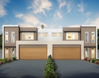 Modern Duplex Design - Dimensioned floor plan & external elevation drawings. 17.81m wide x 11.6m deep