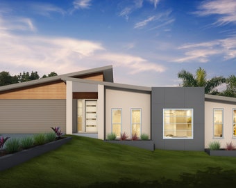 Modern 4 Bedroom House Plan: Dimensioned Floor Plan (External Elevations)