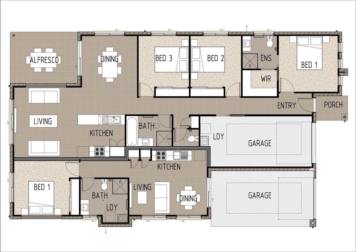 Modern Dual Occupancy House Plan: 4 Bed, 3 Bath (dimensioned Drawings ...