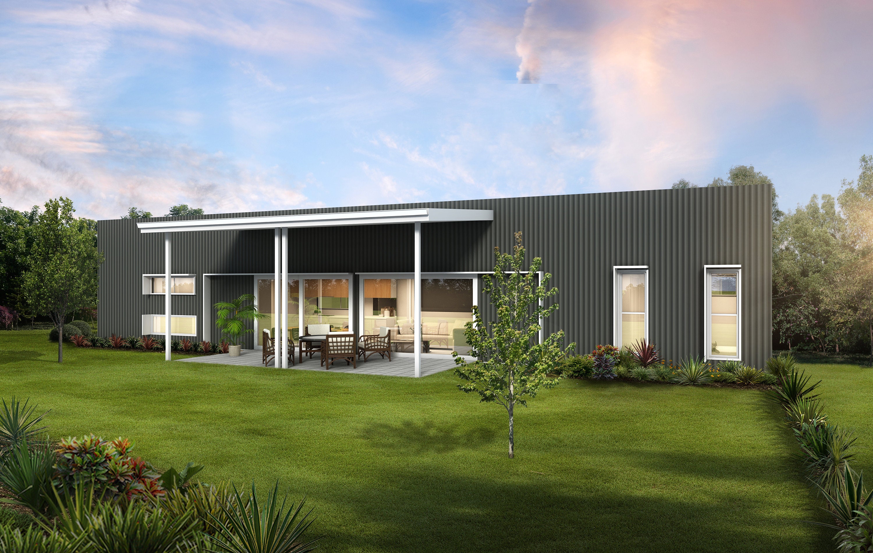 2 bedroom Granny Flat Design - Dimensioned floor plan & external elevation drawings only. 19.0m wide x 8.4m deep