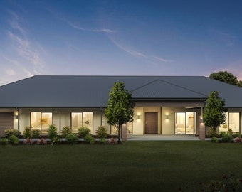 4 bedroom traditional House Design - Dimensioned floor plan & external elevation drawings only. 28.94m wide x 16.85m deep