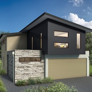 4 bedroom Modern House Design - Dimensioned floor plan & external elevation drawings only. 9.0m wide x 19.20m deep