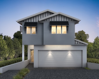 4 bedroom traditional House Design - Dimensioned floor plan & external elevation drawings only. 7.75m wide x 21.30m deep