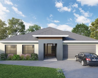 5 bedroom traditional House Design - Dimensioned floor plan & external elevation drawings only. 17.50m wide x 21.84m deep