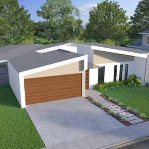 5 bedroom Modern House Design - Dimensioned floor plan & external elevation drawings only. 23.45m wide x 19.44m deep
