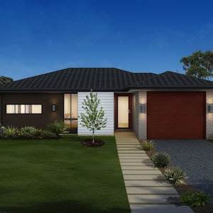 2 bedroom traditional House Design - Dimensioned floor plan & external elevation drawings only. 13.86m wide x 10.88m deep