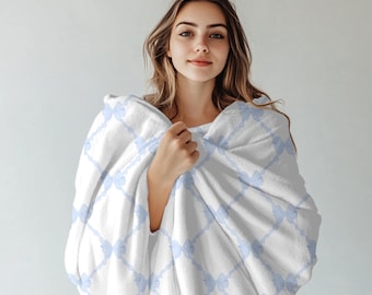 Loveshack Fancy Style Fleece Blanket, Light Blue Bows, Loveshack Fancy, Coquette Aesthetic, Soft Plush Throw, Home Decor, Arctic Blanket