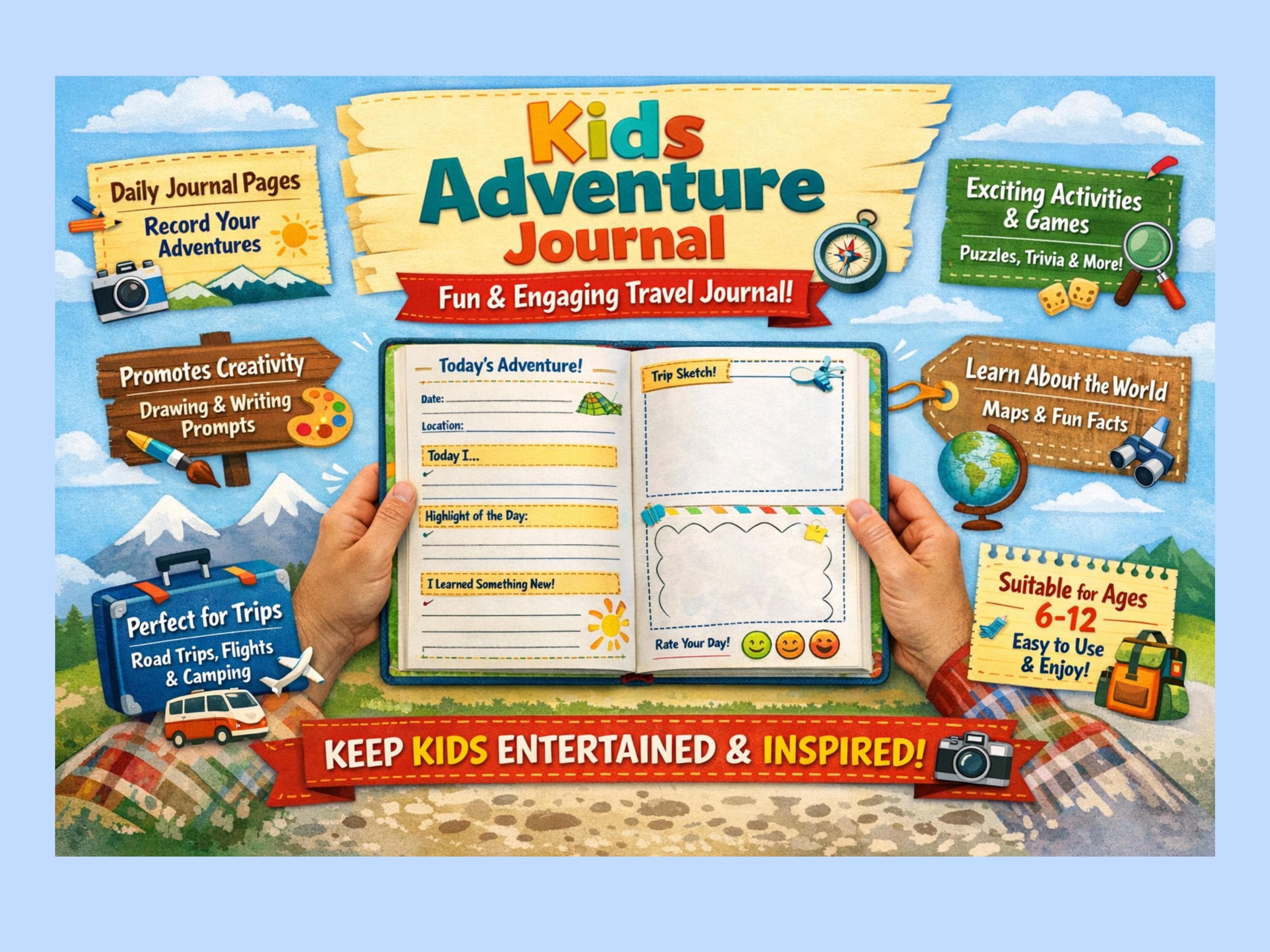Kids Travel Journal Printable | Road Trip Activity Book for Kids ...