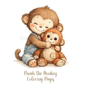 Punch the Monkey Coloring Pages Bundle, 10 Cute Jungle Monkey Printables, Kids Activity PDF Digital Download