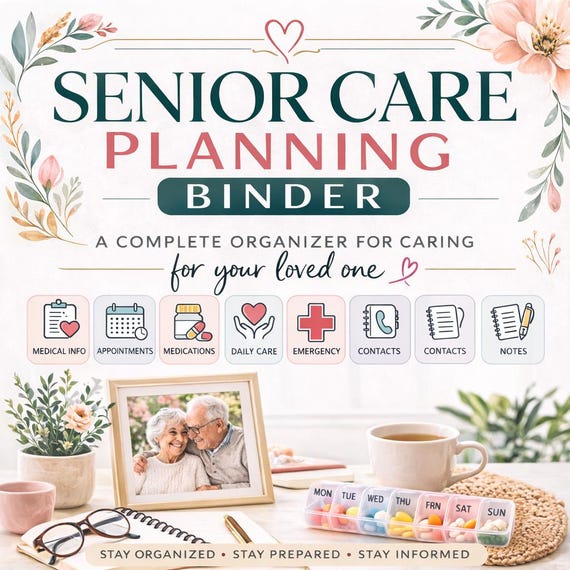 Senior Care Planning Binder Printable | Caregiver Organizer PDF | Elderly Care Planner | Medical Information Binder | Aging Parent planner