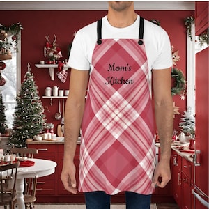 Personalized Red Gingham Plaid Apron, Red checkered apron, Kitchen apron, Christmas Apron, Holiday Apron for her, Christmas gift for him