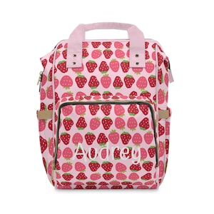 Personalized Strawberry Diaper Backpack, Girl&#39;s School Backpack, Strawberry Backpack, Strawberry Diaper Bag, Customized Baby Gift