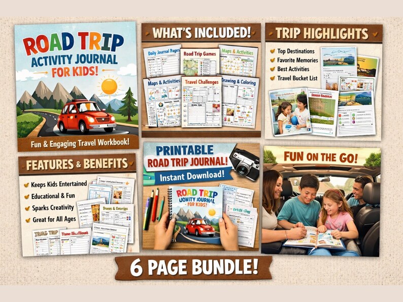 Kids Travel Journal Printable | Road Trip Activity Book for Kids ...