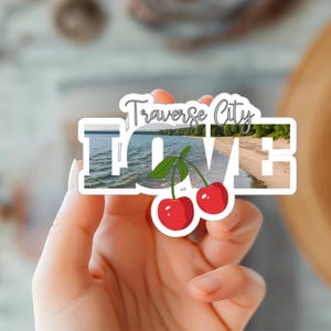 Adesivo de amor em Traverse City, adesivo de amor em Michigan, capital cereja em Traverse City, adesivo para laptop, adesivo para garrafa d'água, adesivo para carro, viagem
