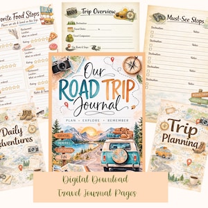 Road Trip Journal Printable | Travel Journal PDF | Vacation Planner | Travel Memory Book | Adventure Journal | Road Trip Planner, Scrapbook