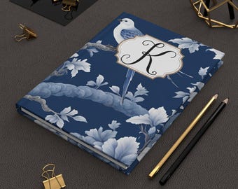 Personalized Monogram Chinoiserie Hardcover Journal, Chinoiserie notebook, daily journal, journaling, elegant journal, dark blue toile