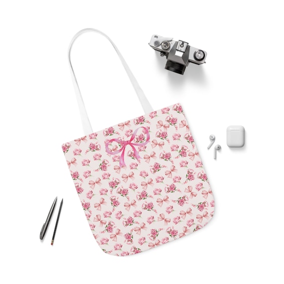 Floral Rose Canvas Tote Bag, Coquette Aesthetic Tote Bag, Work Bag