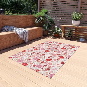 Shabby Chic Rug, Floral Area Rug, Cottagecore Decor, Pink and White Rug, Vintage Boho Mat, Country Farmhouse Carpet, Rustic Outdoor