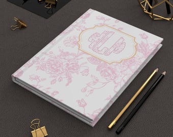 Pink Personalized Monogram Chinoiserie Hardcover Journal, Custom Diary Notebook, Self reflection journal, Writing Journal, Gift for Her
