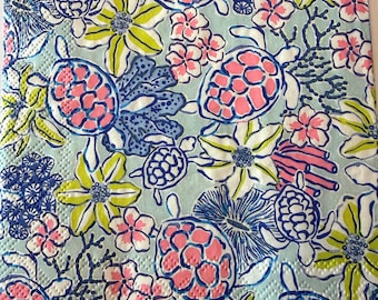 Meeresschildkröte Papierserviette | Küstenblumen Decoupage, Junk Journal