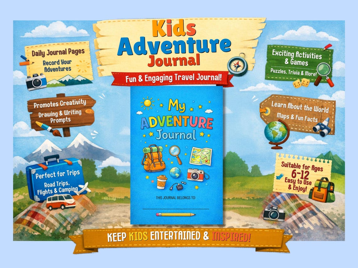 Kids Travel Journal Printable | Road Trip Activity Book for Kids ...