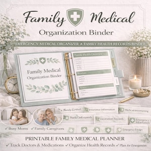 Family Medical Binder Printable, Emergency Medical Organizer, Family Health Records Binder, Caregiver Planner, Medical Information Organizer